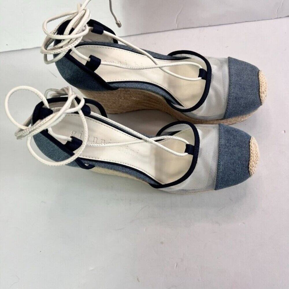 Gianni Bini Sandals Platform Wedges Women 7 Blue Denim Mesh Espadrille Gladiator - Picture 12 of 13